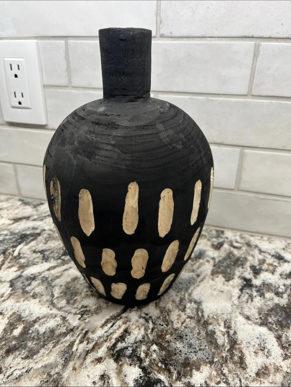 NEW Mud Pie Black Carved Wood Vase